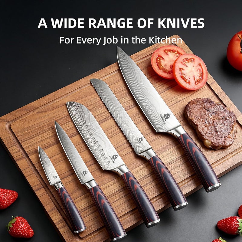 Cooluxry Kitchen Knife Set, Chef Knife, Utility Knife & Paring Knife for Precise Cutting, High Carbon Stainless Steel Professional Chef Knife Set with Wooden Handle, Ultra Sharp Blade (5-Piece) - Image 2